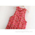 Summer Beach Deep V-neck Sleeveless Flower Printing Dress